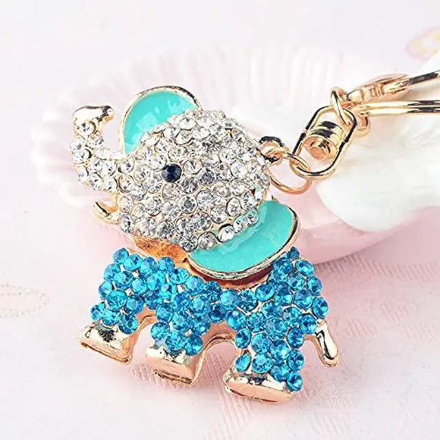 Alt view image 5 of 7 - Cute Animal BlingBling Crystals Keychain Animal Charm Keyring Car & Bag Accessory For Wallet Purse Handbags Cars Key Pendant Decor (Blue Elephant)