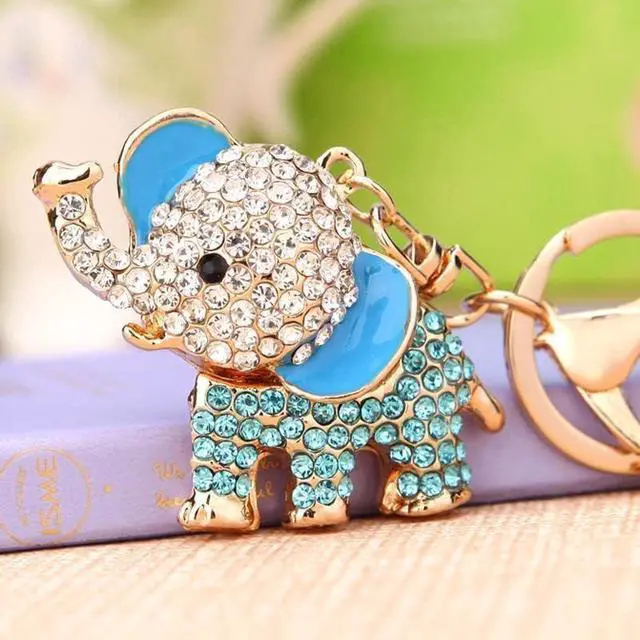Alt view image 3 of 7 - Cute Animal BlingBling Crystals Keychain Animal Charm Keyring Car & Bag Accessory For Wallet Purse Handbags Cars Key Pendant Decor (Blue Elephant)