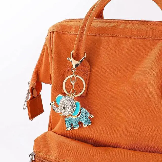 Alt view image 6 of 7 - Cute Animal BlingBling Crystals Keychain Animal Charm Keyring Car & Bag Accessory For Wallet Purse Handbags Cars Key Pendant Decor (Blue Elephant)