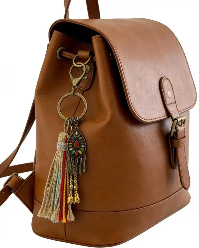 Alt view image 3 of 6 - Boho Keychain Brass Keyring, Vintage Key Chain Ring, Bag Charms, Tulip Tassels, Lanyards for Keys, Purse Charms for Handbags Gift for Women
