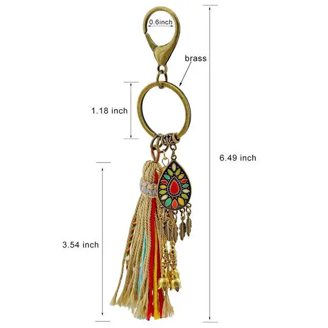 Alt view image 4 of 6 - Boho Keychain Brass Keyring, Vintage Key Chain Ring, Bag Charms, Tulip Tassels, Lanyards for Keys, Purse Charms for Handbags Gift for Women