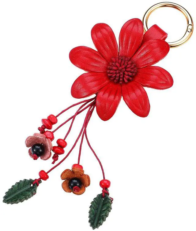 Main image of Leather Purse Charms Daisy Flower Keychain Red Bag Keychains Accessories for Women Wallet Bag Purse Ring Pendant