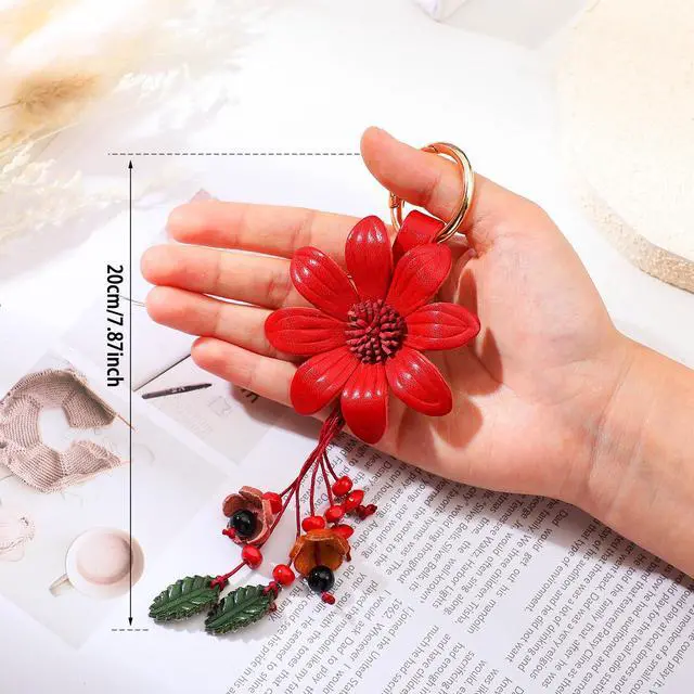 Alt view image 2 of 6 - Leather Purse Charms Daisy Flower Keychain Red Bag Keychains Accessories for Women Wallet Bag Purse Ring Pendant
