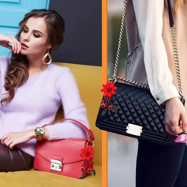 Alt view image 5 of 6 - Leather Purse Charms Daisy Flower Keychain Red Bag Keychains Accessories for Women Wallet Bag Purse Ring Pendant