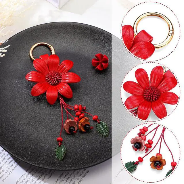 Alt view image 3 of 6 - Leather Purse Charms Daisy Flower Keychain Red Bag Keychains Accessories for Women Wallet Bag Purse Ring Pendant