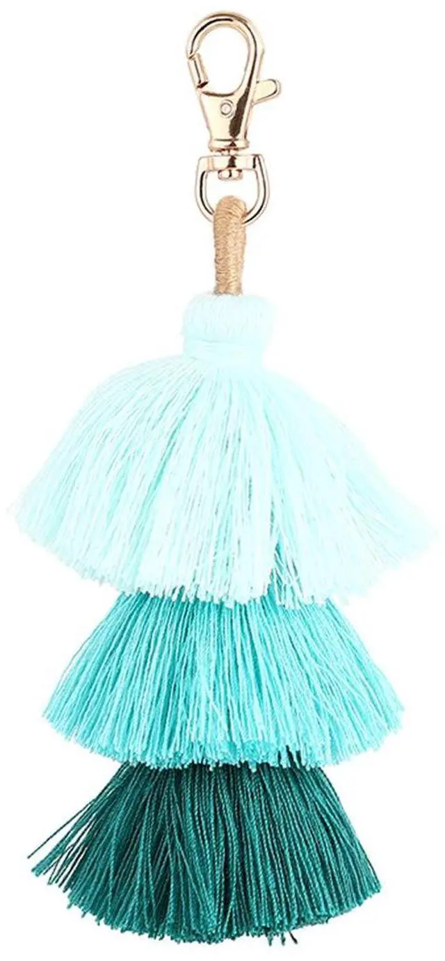 Main image of Women Colorful Tassels Charm Keychain Car Keyring Holder Bag Wallet Purse (Pale Green)