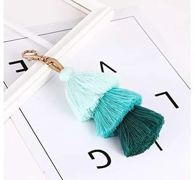 Alt view image 3 of 5 - Women Colorful Tassels Charm Keychain Car Keyring Holder Bag Wallet Purse (Pale Green)
