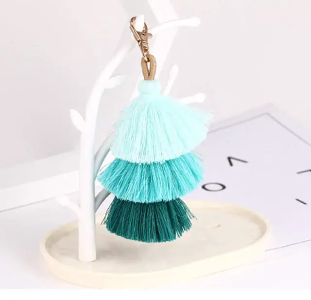 Alt view image 2 of 5 - Women Colorful Tassels Charm Keychain Car Keyring Holder Bag Wallet Purse (Pale Green)