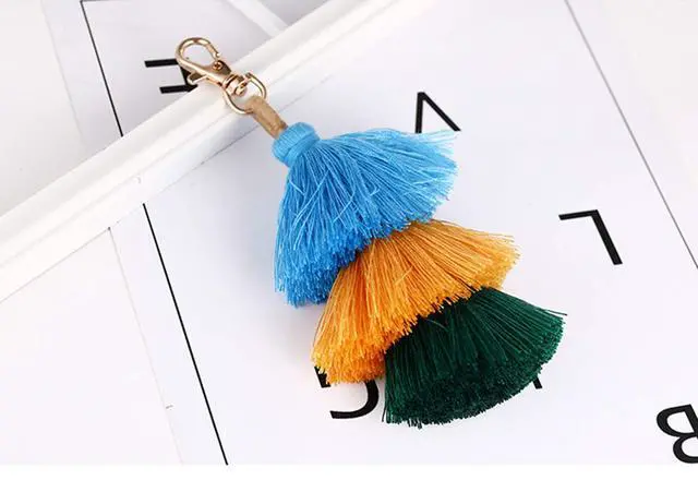 Alt view image 4 of 5 - Women Colorful Tassels Charm Keychain Car Keyring Holder Bag Wallet Purse (Pale Green)