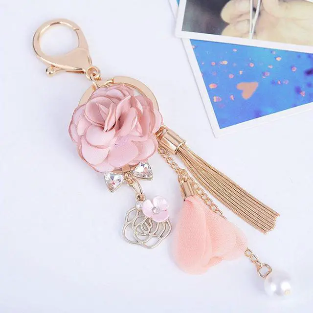 Alt view image 4 of 7 - Flower Tassel Keychain Pearl Car Keyring Holder Purse Handbag Pendant (Pink)