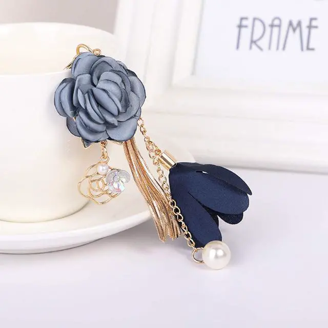 Alt view image 2 of 5 - Flower Tassel Keychain Pearl Car Keyring Holder Purse Handbag Pendant (Blue)