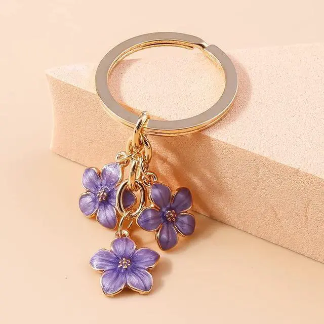 Alt view image 3 of 4 - Flower Charms Daisy Enameled Keychain Chain Tassel Keyring For Women Girls Gifts Purse Bag Accessories-C Purple
