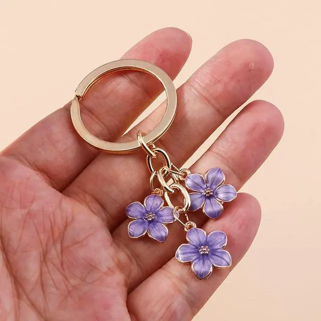 Alt view image 4 of 4 - Flower Charms Daisy Enameled Keychain Chain Tassel Keyring For Women Girls Gifts Purse Bag Accessories-C Purple