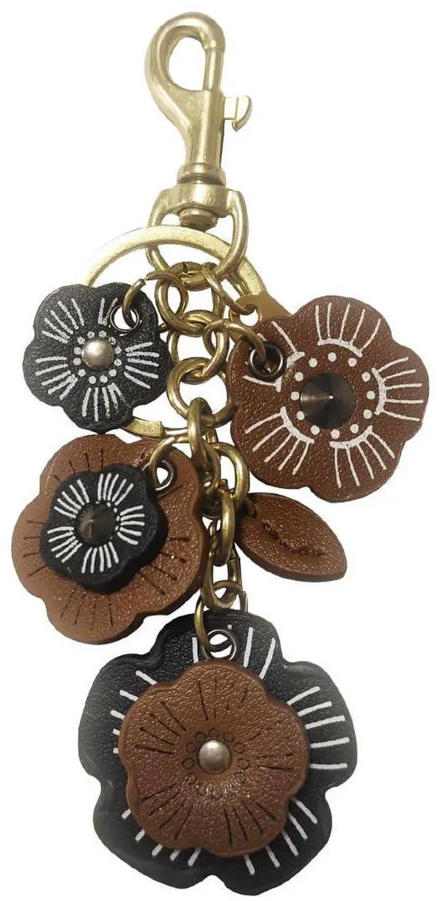 Main image of Leather Flower Pendant Decorative Keyring, Cute Keychains Boho Accessories Key Ring for Women Purse Pendant Charms (black)