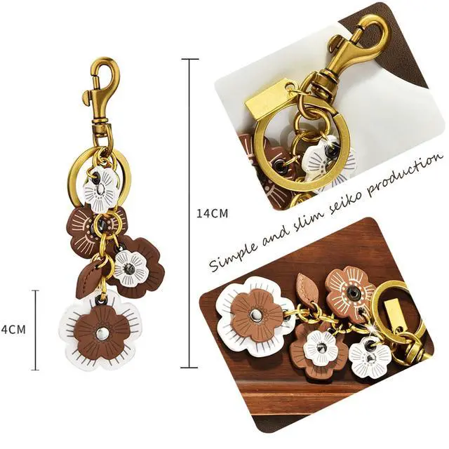 Alt view image 6 of 6 - Leather Flower Pendant Decorative Keyring, Cute Keychains Boho Accessories Key Ring for Women Purse Pendant Charms (black)