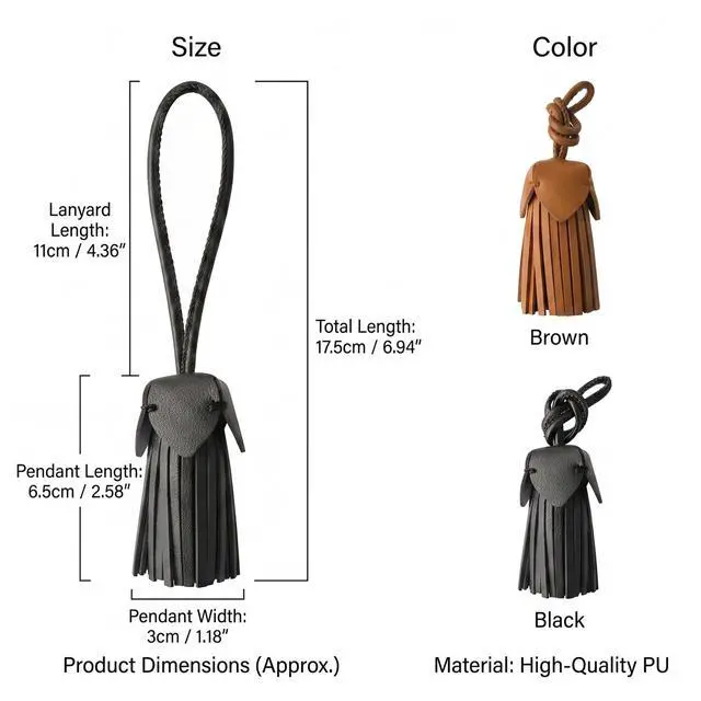 Alt view image 2 of 6 - Hand-Sewn PU Leather Tassel Bag Charms for Handbag Purse Tote Bag Accessory for Women Gifts (Brown)