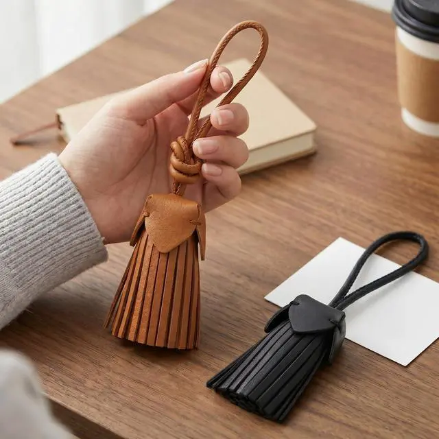 Alt view image 3 of 6 - Hand-Sewn PU Leather Tassel Bag Charms for Handbag Purse Tote Bag Accessory for Women Gifts (Brown)