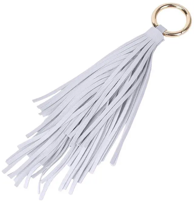Main image of Handbag Tassel Charms Keychain with Gold Ring Women Leather Tassel Key Fob PU Leather Pendant Keychian Circle Car Key Rings Holder for Men Women Bag Wallet Decor(Gray)