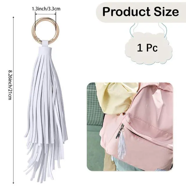 Alt view image 2 of 7 - Handbag Tassel Charms Keychain with Gold Ring Women Leather Tassel Key Fob PU Leather Pendant Keychian Circle Car Key Rings Holder for Men Women Bag Wallet Decor(Gray)