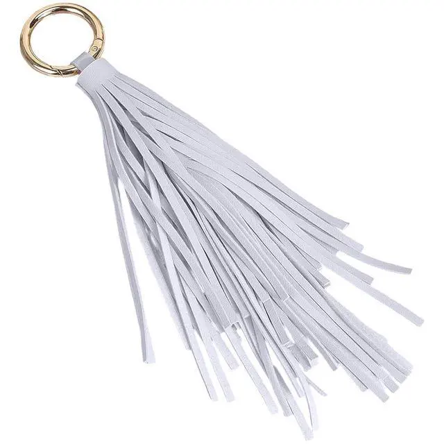 Alt view image 6 of 7 - Handbag Tassel Charms Keychain with Gold Ring Women Leather Tassel Key Fob PU Leather Pendant Keychian Circle Car Key Rings Holder for Men Women Bag Wallet Decor(Gray)