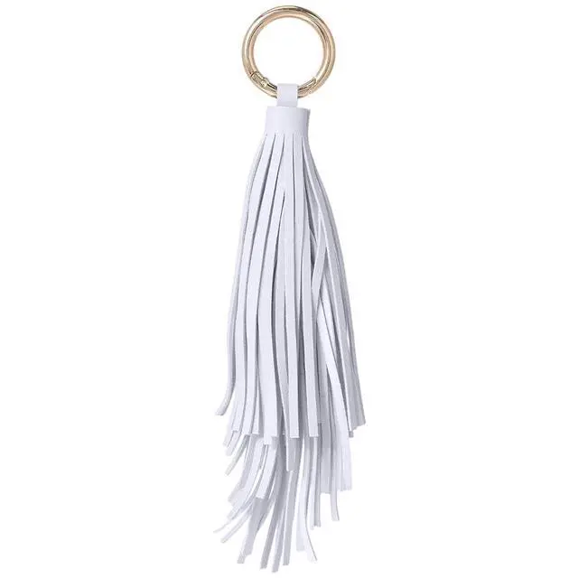 Alt view image 7 of 7 - Handbag Tassel Charms Keychain with Gold Ring Women Leather Tassel Key Fob PU Leather Pendant Keychian Circle Car Key Rings Holder for Men Women Bag Wallet Decor(Gray)
