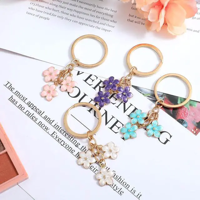 Alt view image 2 of 7 - 4PCS Cute Flower Keychains, Women Aesthetic Pink Key Chain Charm Pendants Tassel Keyring blossoms Charms for Girls Bag Handbags Wallet Purse Car Accessories Decoration Gift