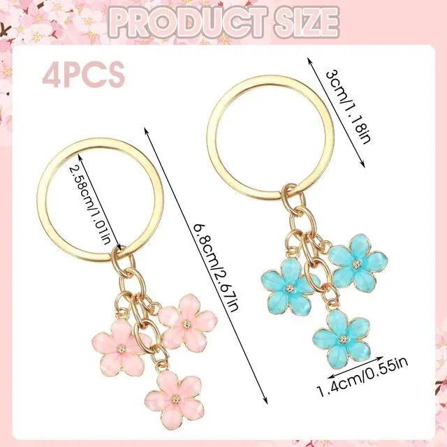 Alt view image 3 of 7 - 4PCS Cute Flower Keychains, Women Aesthetic Pink Key Chain Charm Pendants Tassel Keyring blossoms Charms for Girls Bag Handbags Wallet Purse Car Accessories Decoration Gift
