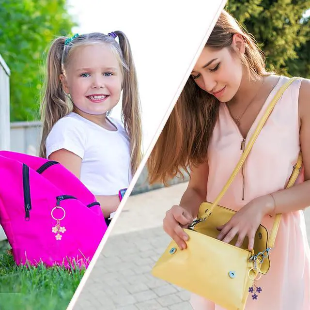 Alt view image 6 of 7 - 4PCS Cute Flower Keychains, Women Aesthetic Pink Key Chain Charm Pendants Tassel Keyring blossoms Charms for Girls Bag Handbags Wallet Purse Car Accessories Decoration Gift