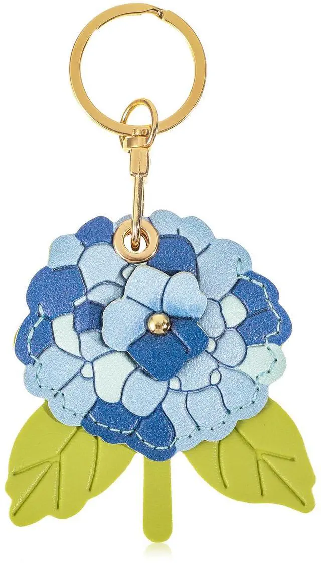 Main image of Leather Hydrangea Flower Keychain Pendant - Elegant Floral Key Chains for Women, Durable Leather Key Chain, Perfect Floral Gifts for Handbags, Backpack Keys Bags Luggage Charms (Blue)