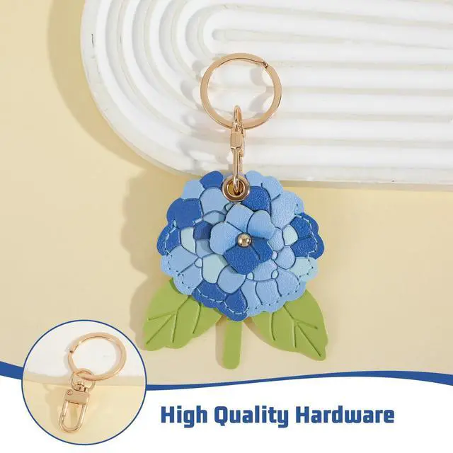 Alt view image 3 of 7 - Leather Hydrangea Flower Keychain Pendant - Elegant Floral Key Chains for Women, Durable Leather Key Chain, Perfect Floral Gifts for Handbags, Backpack Keys Bags Luggage Charms (Blue)