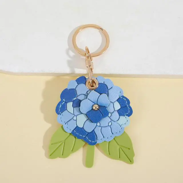 Alt view image 4 of 7 - Leather Hydrangea Flower Keychain Pendant - Elegant Floral Key Chains for Women, Durable Leather Key Chain, Perfect Floral Gifts for Handbags, Backpack Keys Bags Luggage Charms (Blue)