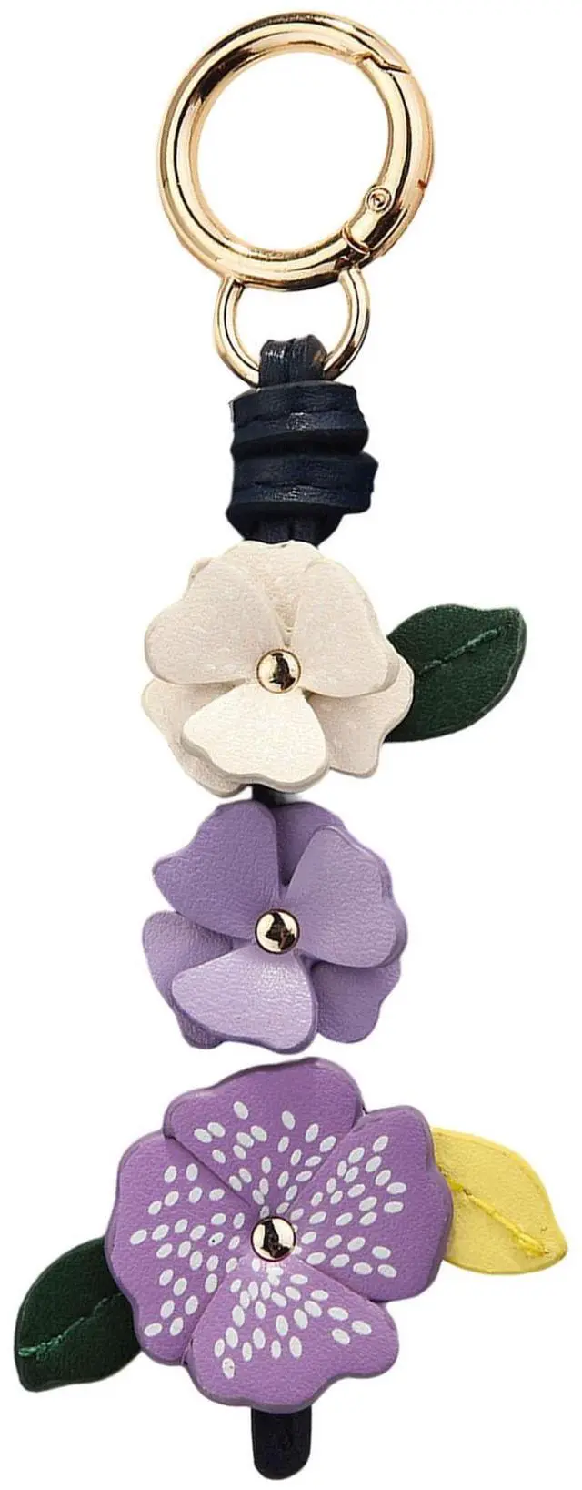Main image of Cute Leather Flower Bag Charm for Women, Sweet Floral Keychain Car Hanging Keyring Purse Charm Decoration (Purple)