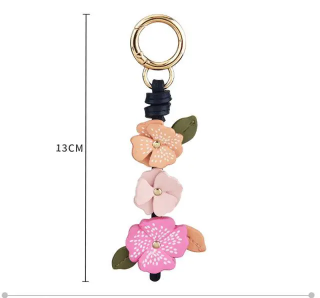 Alt view image 7 of 7 - Cute Leather Flower Bag Charm for Women, Sweet Floral Keychain Car Hanging Keyring Purse Charm Decoration (Purple)