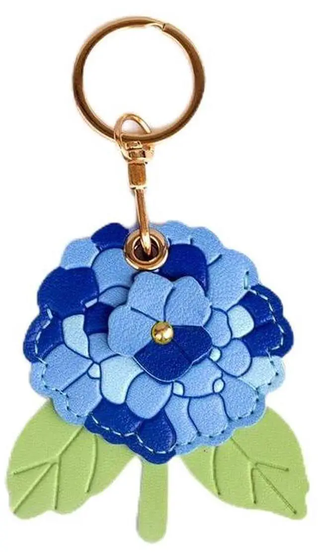 Main image of Leather Hydrangea Flower Keychain Pendant, Accessories Elegant Floral Key Chains for Women Men Wallet Purse Charms (Blue)