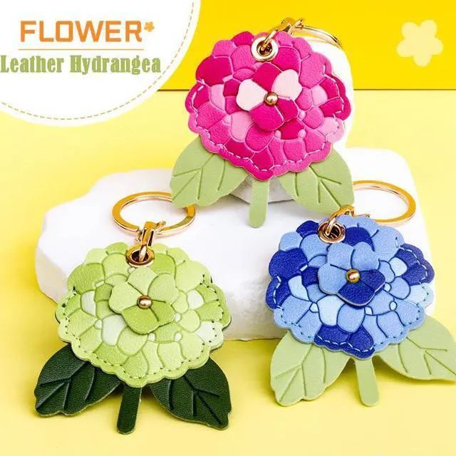 Alt view image 2 of 7 - Leather Hydrangea Flower Keychain Pendant, Accessories Elegant Floral Key Chains for Women Men Wallet Purse Charms (Blue)