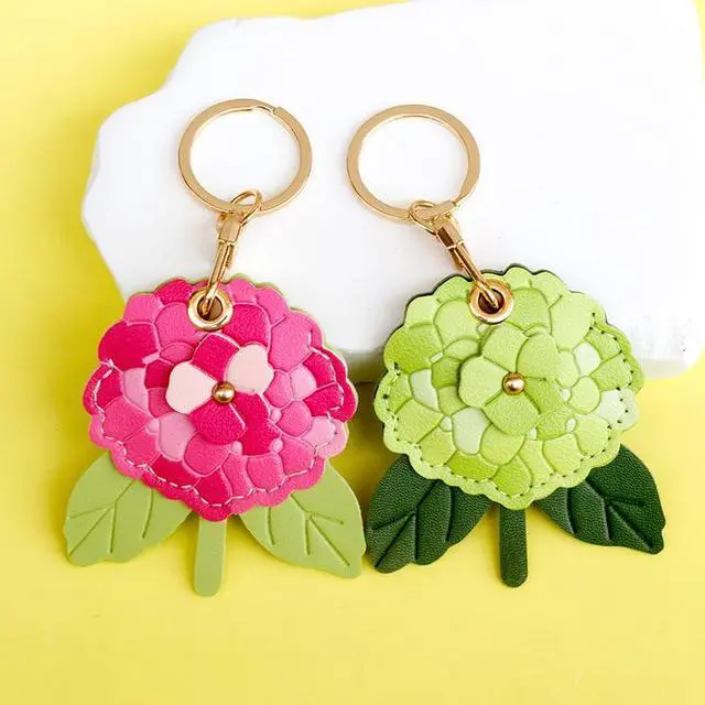 Alt view image 3 of 7 - Leather Hydrangea Flower Keychain Pendant, Accessories Elegant Floral Key Chains for Women Men Wallet Purse Charms (Blue)