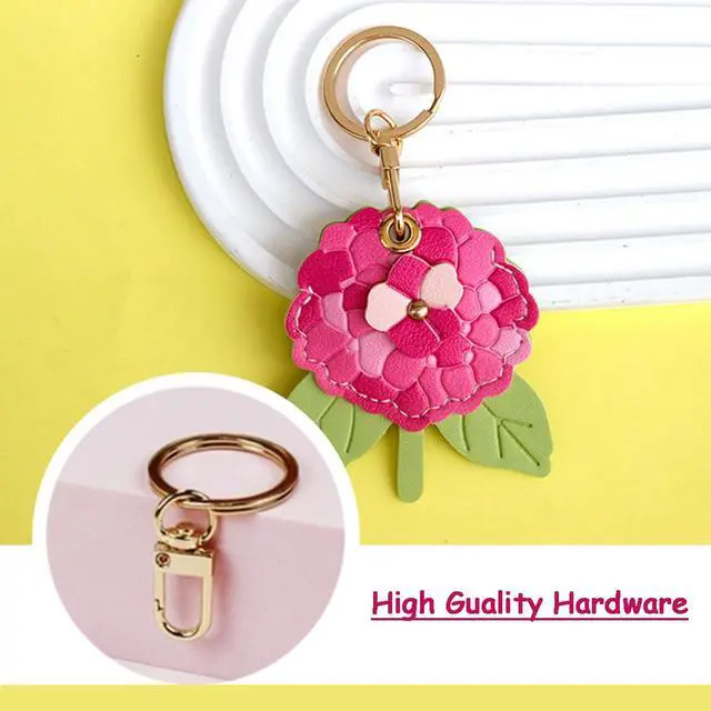 Alt view image 4 of 7 - Leather Hydrangea Flower Keychain Pendant, Accessories Elegant Floral Key Chains for Women Men Wallet Purse Charms (Blue)