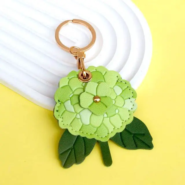 Alt view image 6 of 7 - Leather Hydrangea Flower Keychain Pendant, Accessories Elegant Floral Key Chains for Women Men Wallet Purse Charms (Blue)