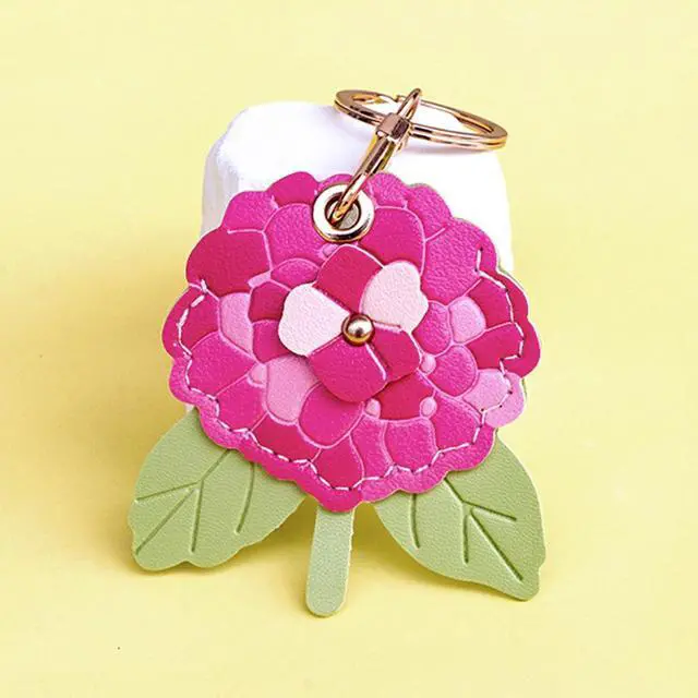 Alt view image 7 of 7 - Leather Hydrangea Flower Keychain Pendant, Accessories Elegant Floral Key Chains for Women Men Wallet Purse Charms (Blue)