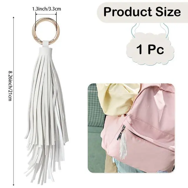 Alt view image 2 of 7 - Leather Tassel Pendant Handbag Key Fob Circle Key Rings Charms PU Leather Tassel Keychain Car Keychain Holder with Gold Ring for Bag Wallet Purse Decorations(Beige)