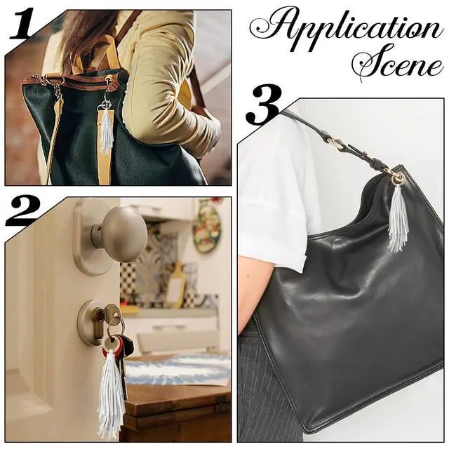 Alt view image 4 of 7 - Leather Tassel Pendant Handbag Key Fob Circle Key Rings Charms PU Leather Tassel Keychain Car Keychain Holder with Gold Ring for Bag Wallet Purse Decorations(Beige)