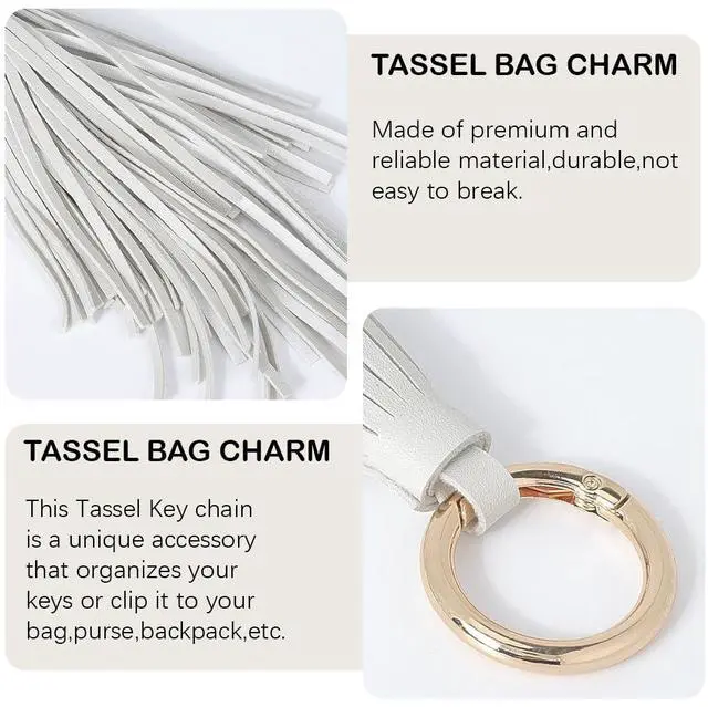 Alt view image 5 of 7 - Leather Tassel Pendant Handbag Key Fob Circle Key Rings Charms PU Leather Tassel Keychain Car Keychain Holder with Gold Ring for Bag Wallet Purse Decorations(Beige)