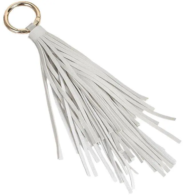 Alt view image 7 of 7 - Leather Tassel Pendant Handbag Key Fob Circle Key Rings Charms PU Leather Tassel Keychain Car Keychain Holder with Gold Ring for Bag Wallet Purse Decorations(Beige)