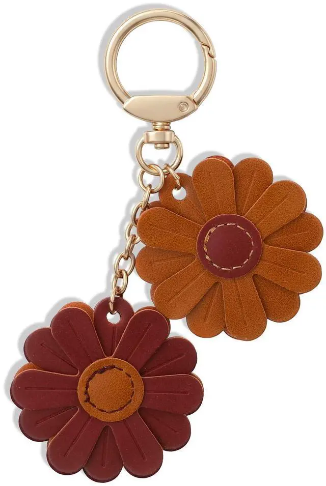 Main image of Leather Flower Bag Charm, 2-Inch Floral Keychain for Women, Boho Purse Charm Keyring, Handbag Pendant Wallet Decor