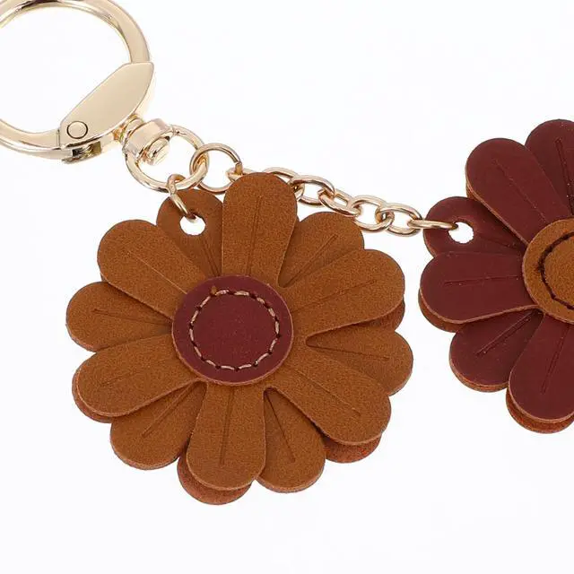 Alt view image 3 of 7 - Leather Flower Bag Charm, 2-Inch Floral Keychain for Women, Boho Purse Charm Keyring, Handbag Pendant Wallet Decor