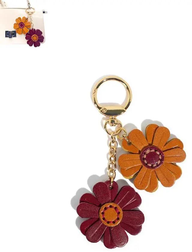 Main image of Genuine Leather Flower Decorative Keyring Cute Leather Flower Keychains Boho Accessories Key Ring for Women Wallet Bag Purse Pendant Charms