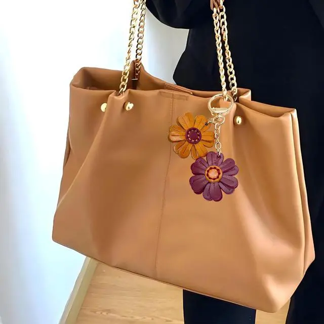 Alt view image 2 of 6 - Genuine Leather Flower Decorative Keyring Cute Leather Flower Keychains Boho Accessories Key Ring for Women Wallet Bag Purse Pendant Charms