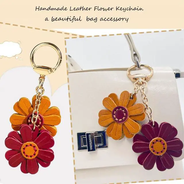Alt view image 3 of 6 - Genuine Leather Flower Decorative Keyring Cute Leather Flower Keychains Boho Accessories Key Ring for Women Wallet Bag Purse Pendant Charms