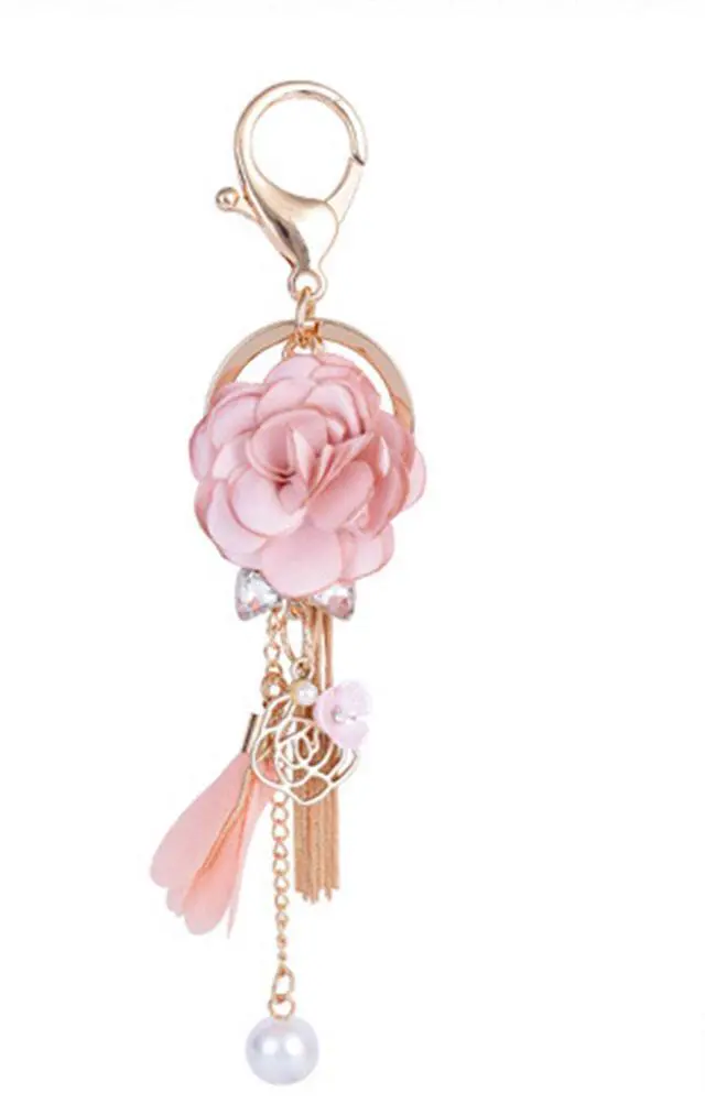 Main image of Flower Tassel Keychain Pearl Car Keyring Holder Purse Handbag Pendant (Pink)