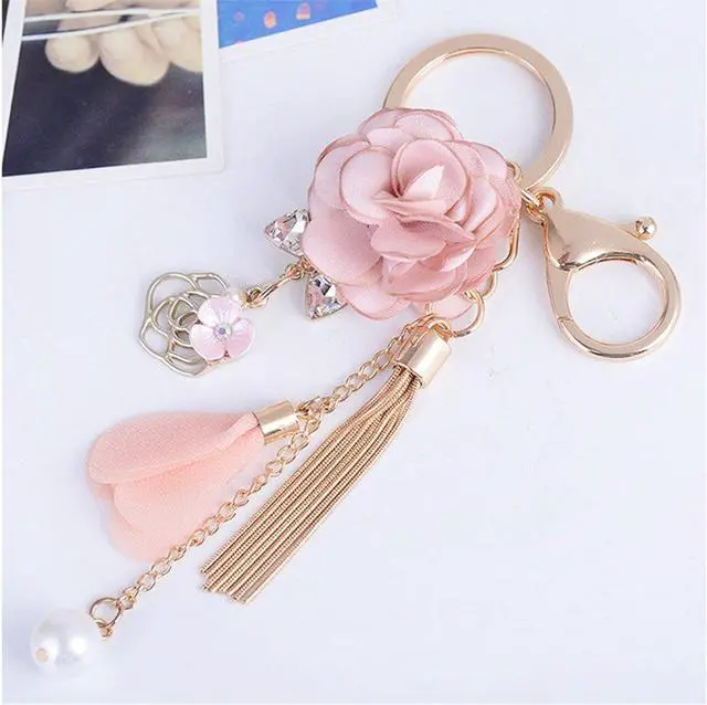 Alt view image 2 of 7 - Flower Tassel Keychain Pearl Car Keyring Holder Purse Handbag Pendant (Pink)